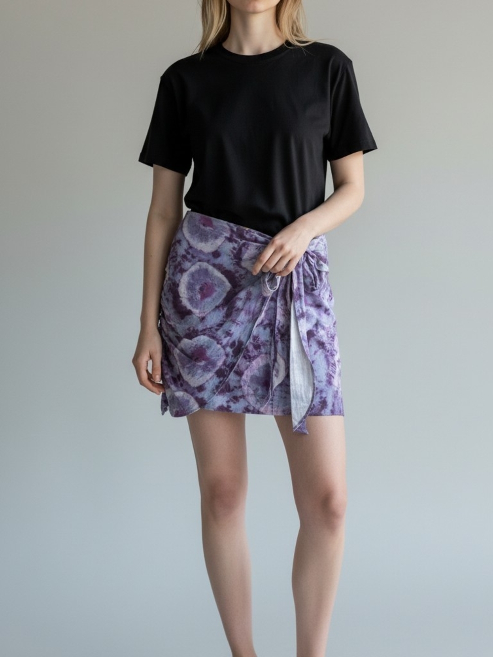FREE PEOPLE Purple Tie-Dye Wrap Mini Skirt